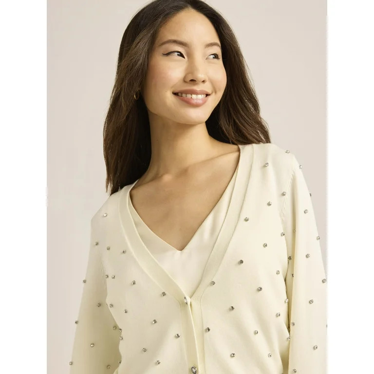 Scoop Women’s Rhinestone Cardigan Sweater, Lightweight, Sizes XS-4X | Walmart (US)