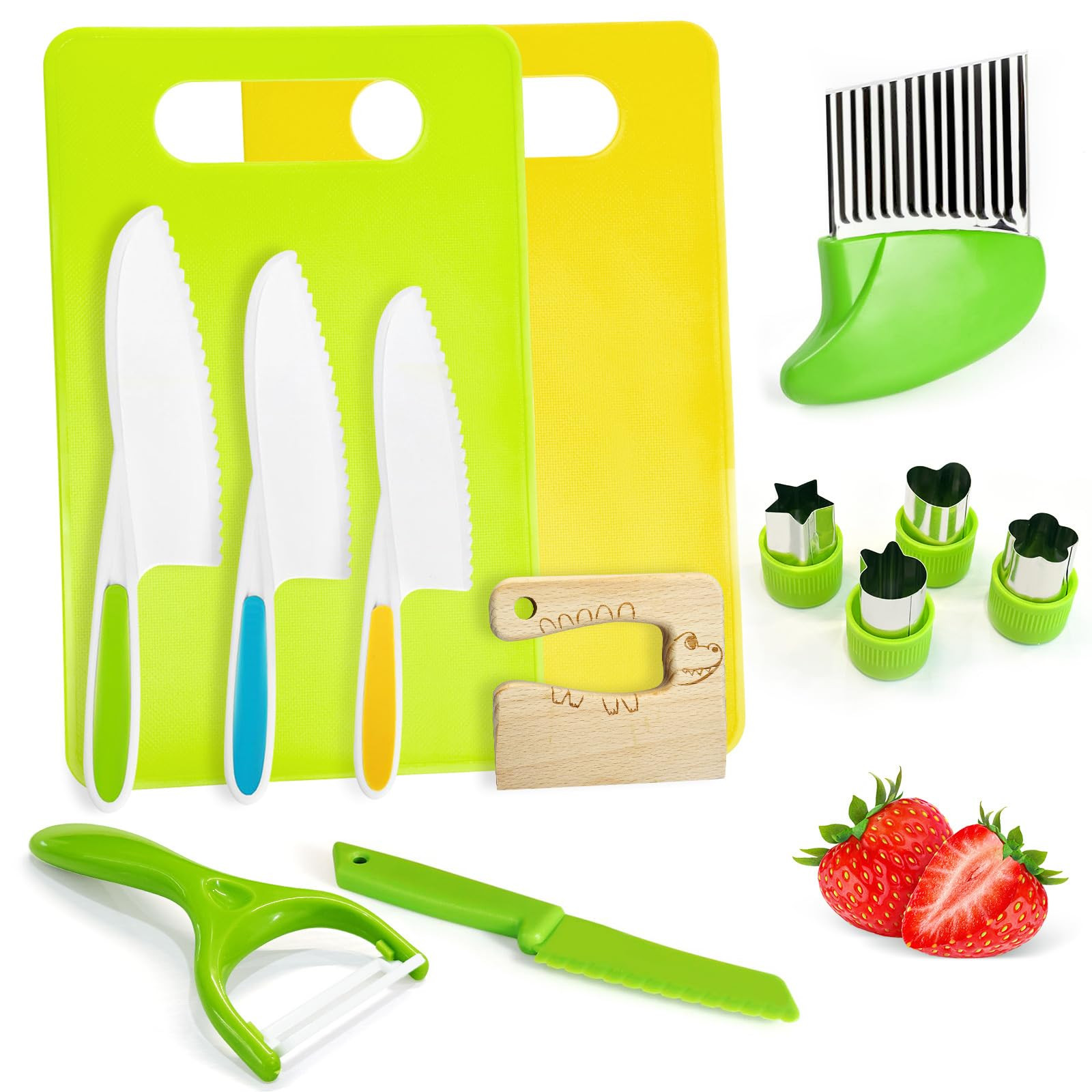 Chanking 13 Pieces Kids Safe Knife Set for Real Cooking Child-Friendly Plastic Chef Tools Montess... | Amazon (US)