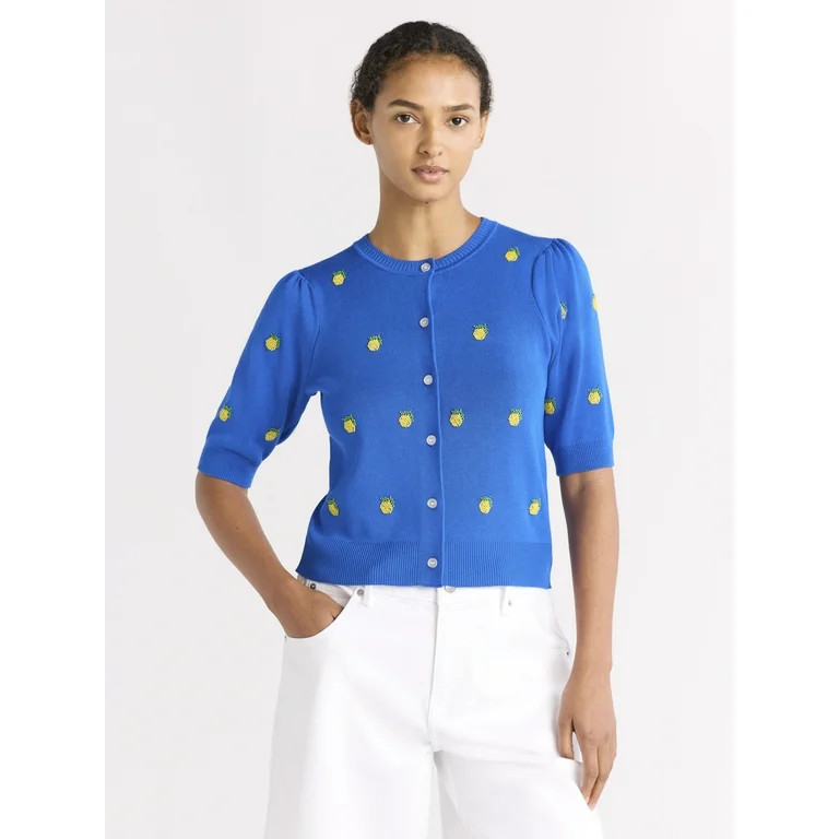 Free Assembly Women's Beaded Cardigan Sweater with Puff Sleeves, Lightweight, Size XS-XXL - Walma... | Walmart (US)