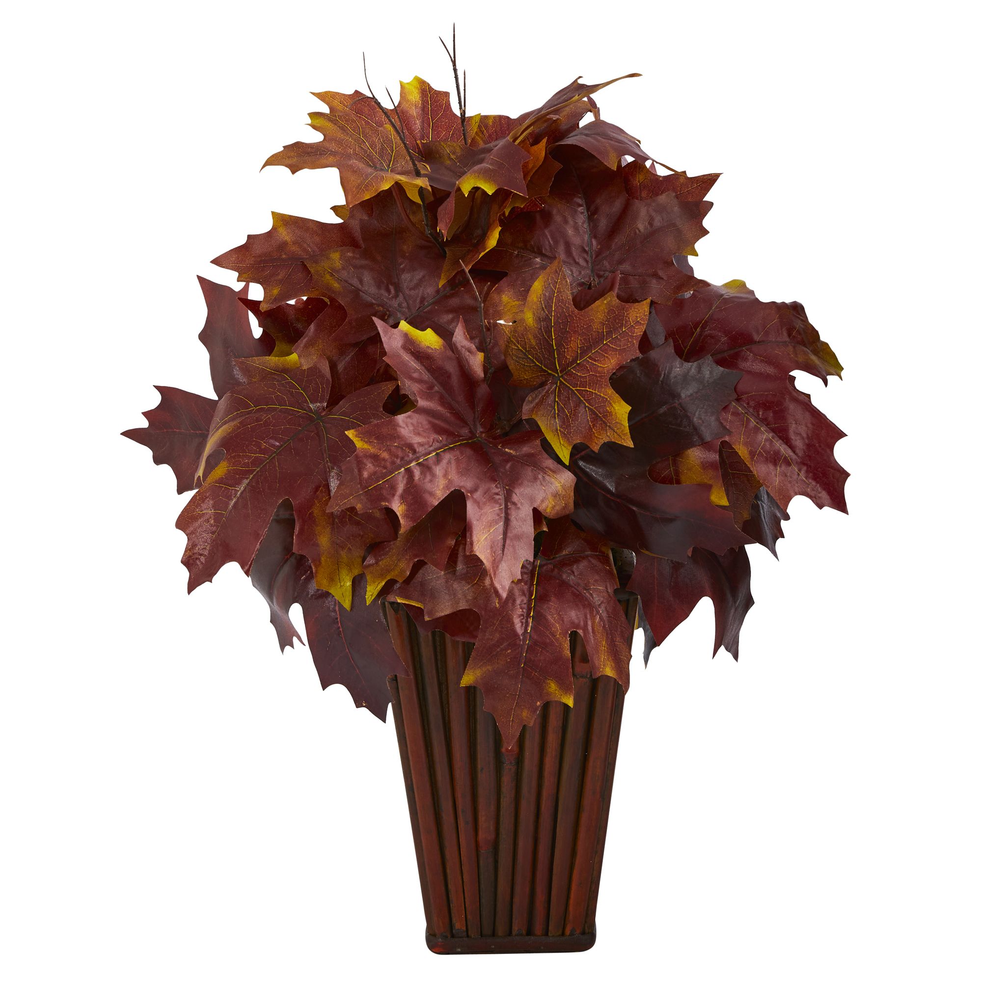 Nearly Natural 19in. Autumn Maple Leaf Artificial Plant in Decorative Planter, Burgundy | Walmart (US)
