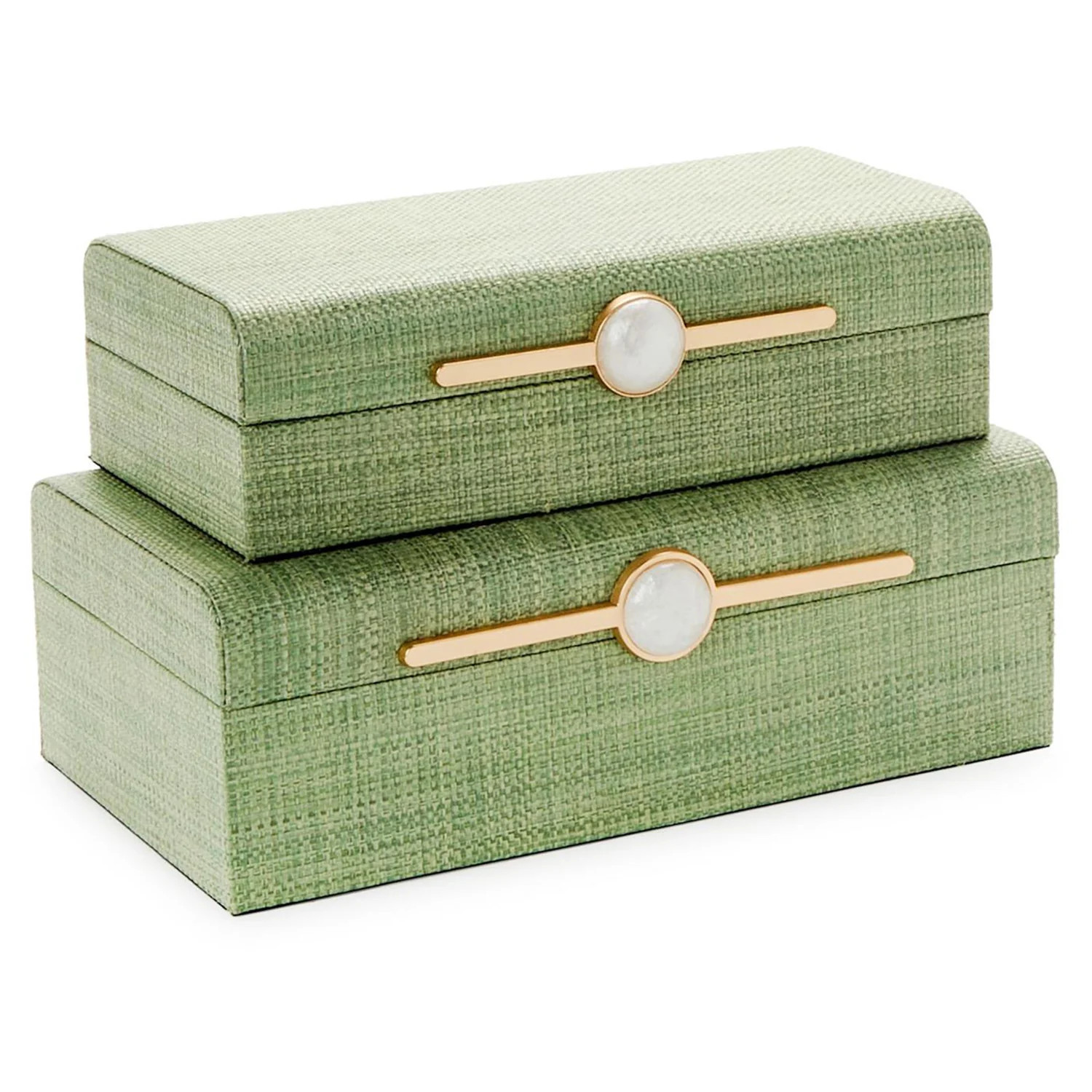Monaco Green Faux Seagrass Nested Decorative Box Set of 2 | Paynes Gray Inc
