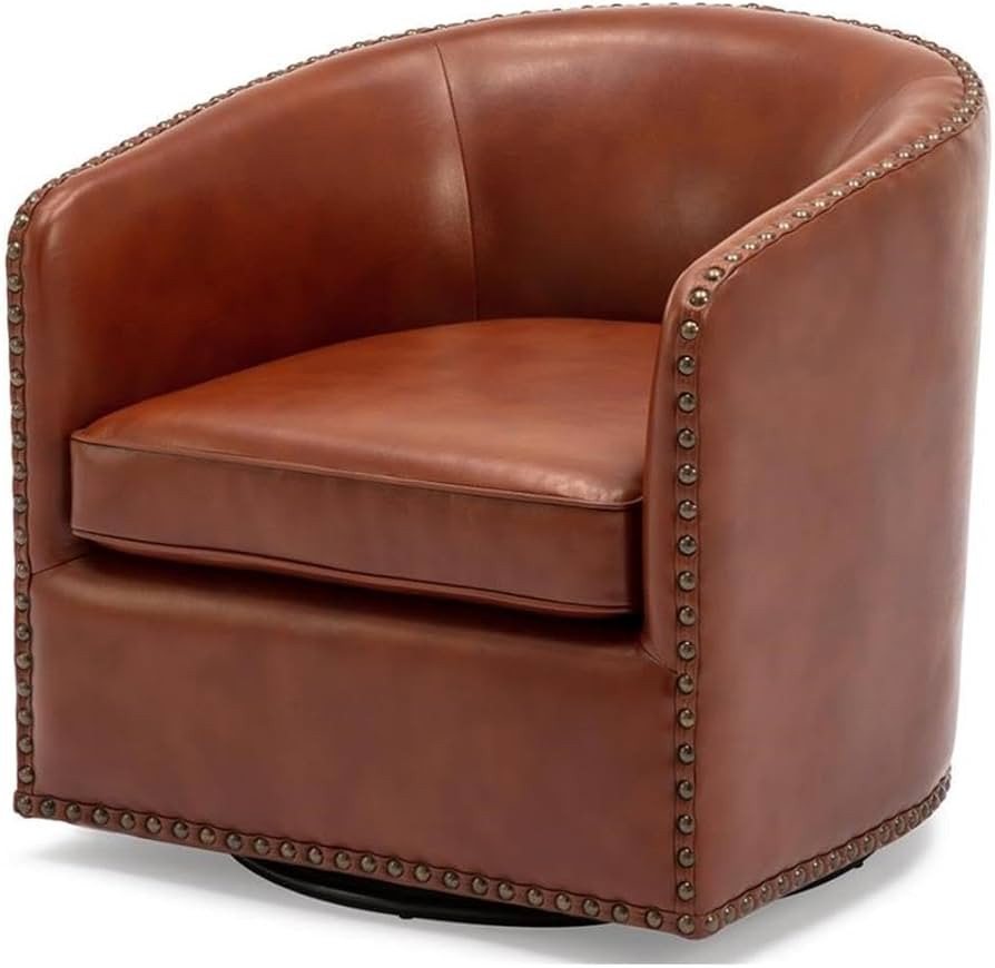 Tyler Caramel Brown Faux Leather Swivel Arm Chair with Nailhead Trim | Amazon (US)
