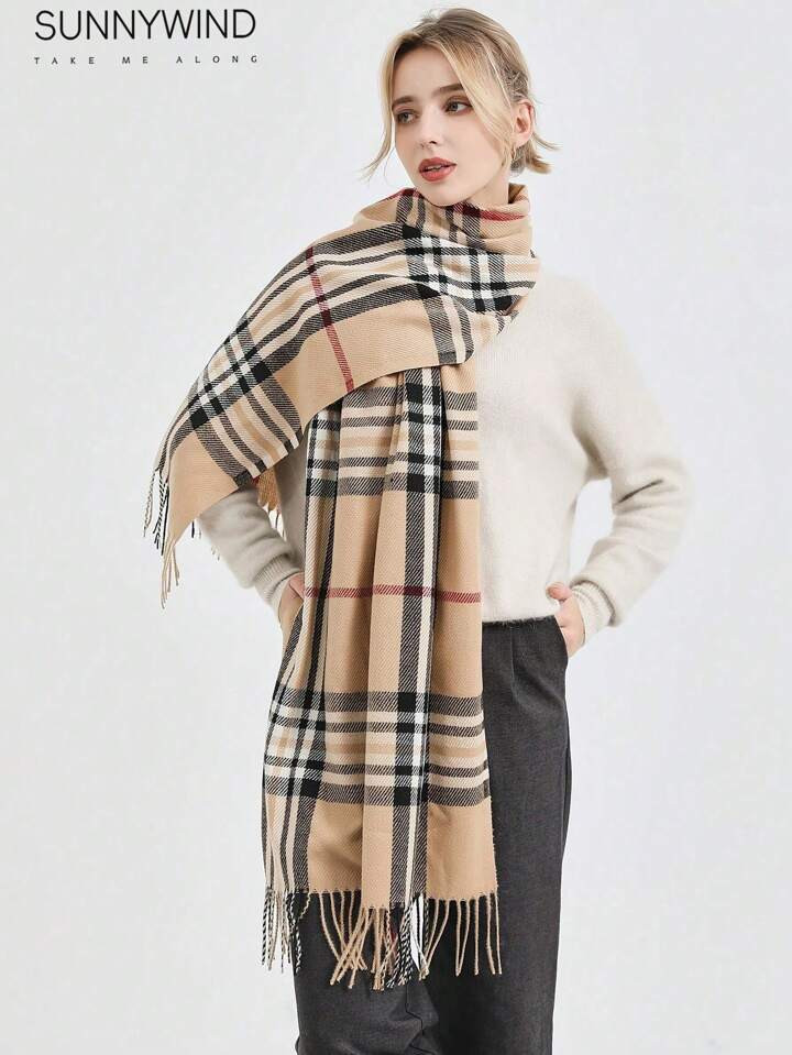 Elegant 1pc Women Best Plaid Print Fringe Hem Scarf For Daily Accessories Women Winter Fall | SHEIN