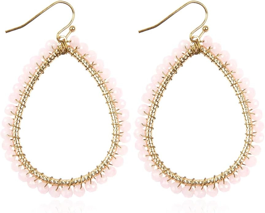 Bohemian Beaded Statement Earrings - Lightweight Sparkly Crystal Teardrop Dangle, Rainbow Marquis... | Amazon (US)