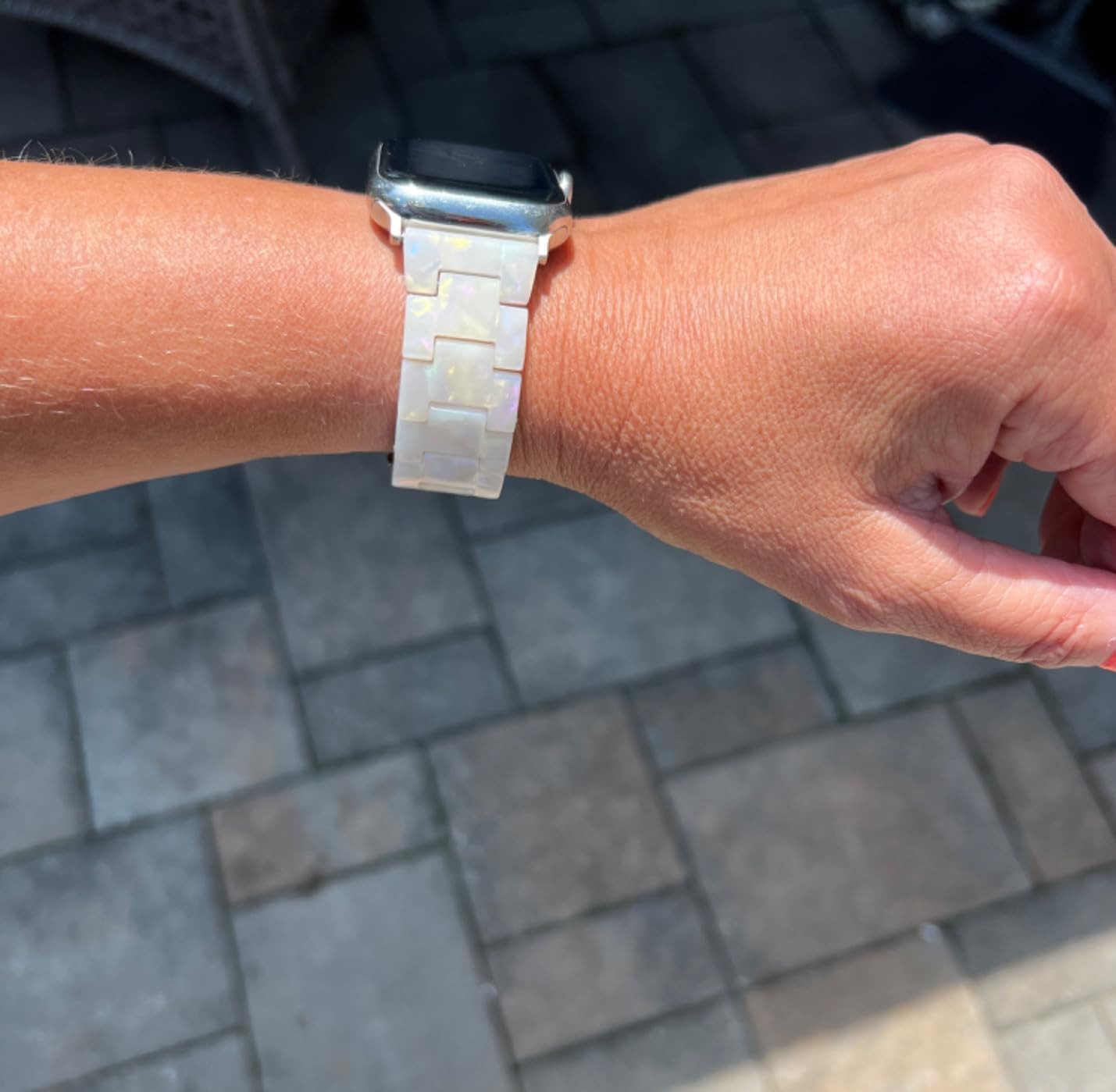 V-MORO Resin Band Compatible with Series 7/8/9 Apple Watch Bands 41mm/40mm/38mm Fashion Strap for iWatch Series 6/5/4/3/2/1/SE Lightweight Bracelet Wristband Replacement Women(Aurora White) | Amazon (US)