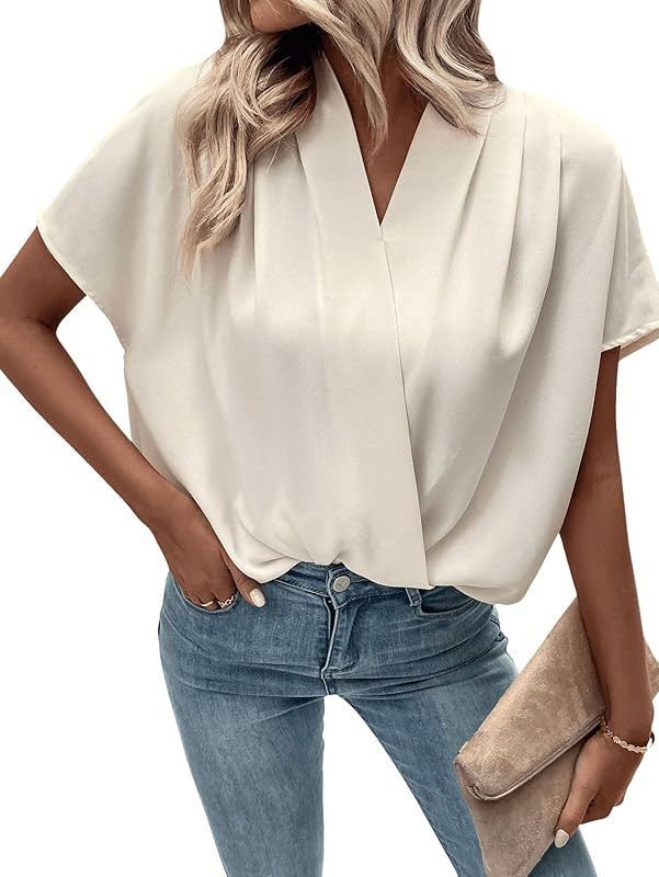 Verdusa Women's V Neck Dolman Sleeve Ruched Wrap Blouse Shirt Draped Top | Amazon (US)