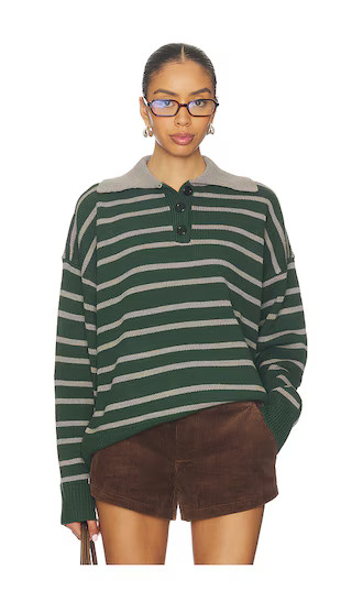 Clydie Polo Sweater in Green Stripe | Revolve Clothing (Global)
