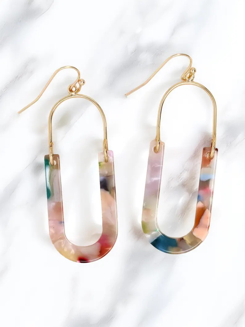 Multi Color Oval Resin Drop Dangle Earrings, Modern Geometric Style, Lightweight Acrylic Jewelry,... | Etsy (Global)
