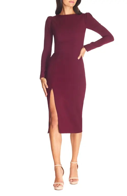 Dress the Population Nadia Long Sleeve Scoop Back Midi Dress in Burgundy at Nordstrom, Size Xx-Sm... | Nordstrom
