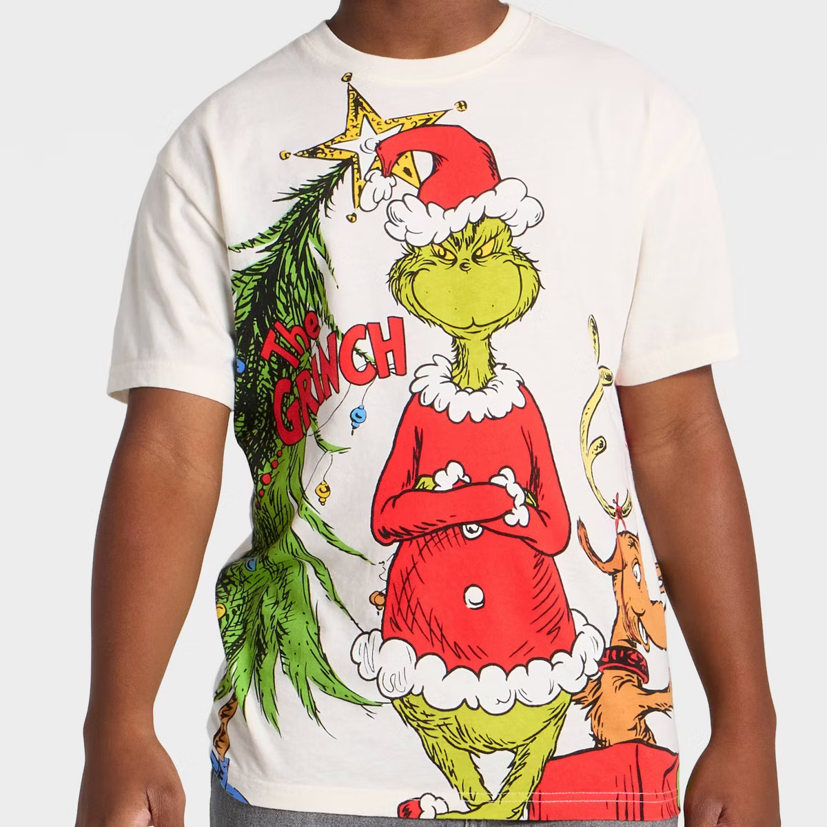 Boys' The Grinch and Max Christmas Front and Back Short Sleeve Oversized Graphic T-Shirt - Ivory ... | Target