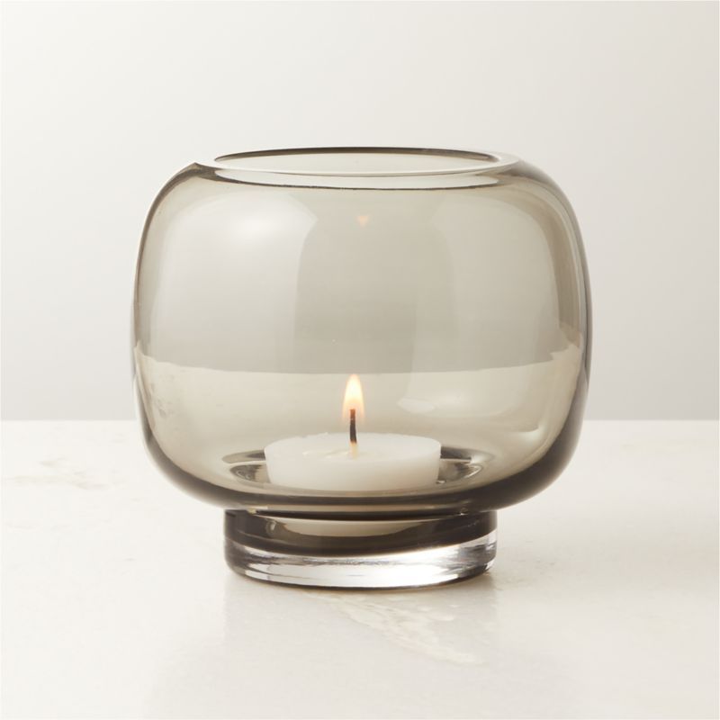 Coco Round Smoked Grey Glass Modern Votive Candle Holder + Reviews | CB2 | CB2