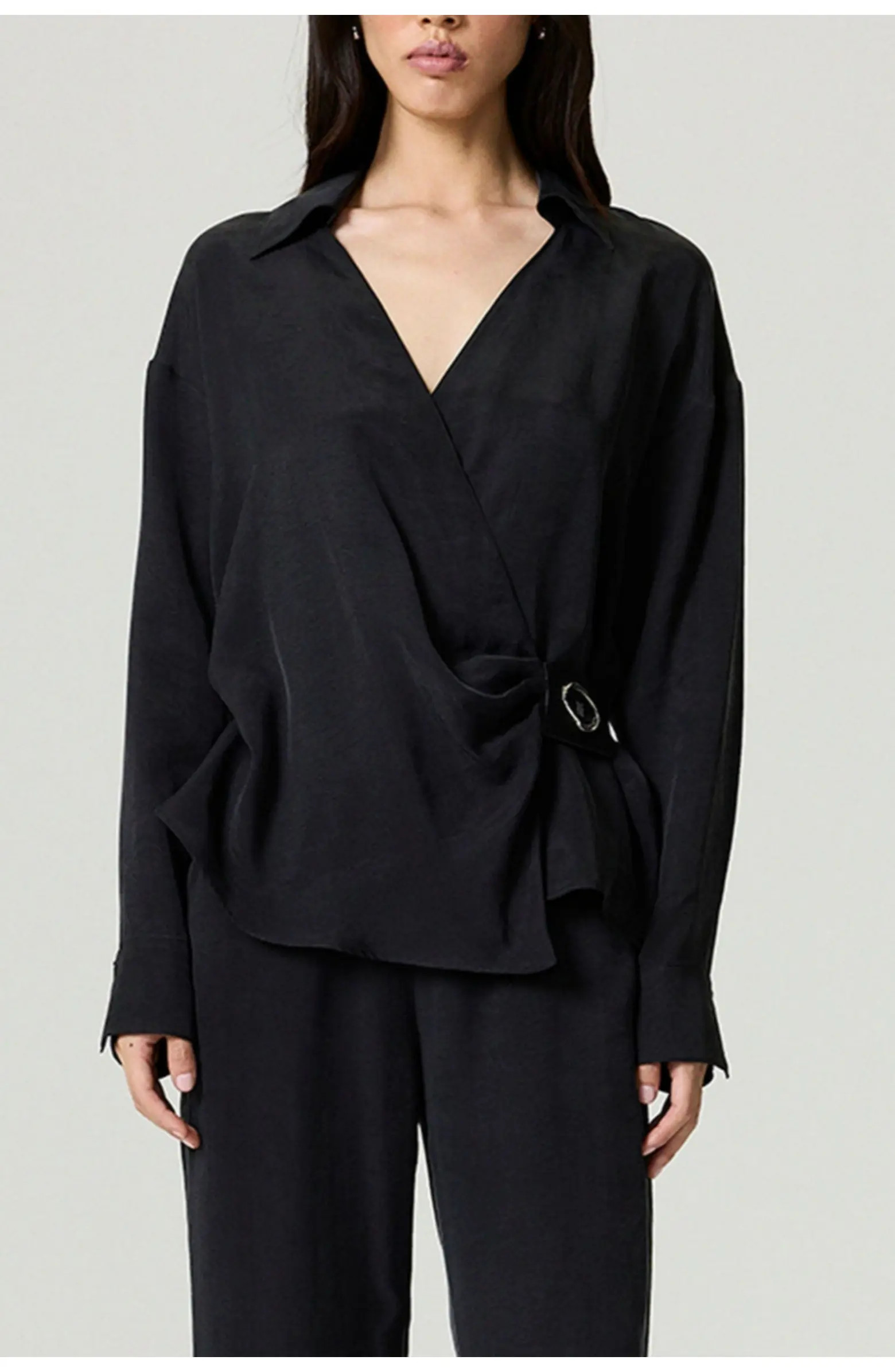 Nocturne Logo Buckle Wrap Blouse | Nordstrom | Nordstrom