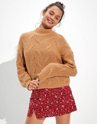 AE Cable Knit Mock Neck Sweater | American Eagle Outfitters (US & CA)