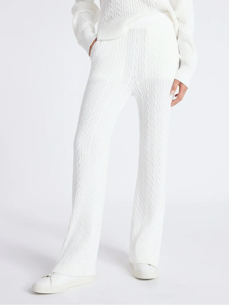 Free Assembly Women's Cozy Yarn Wide Leg Cable Knit Sweater Pants, Size XS-XXL | Walmart (US)