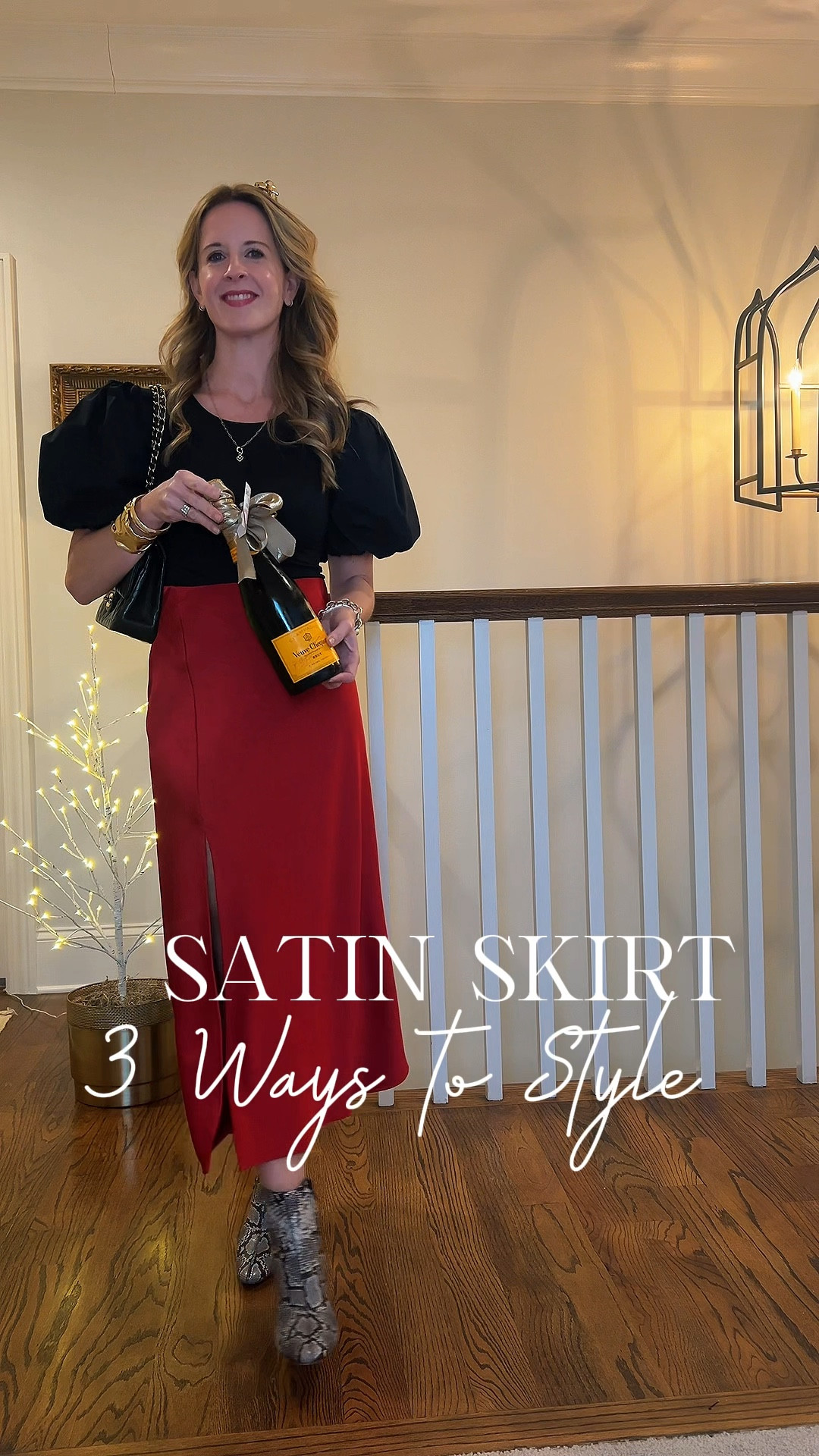 3 ways to style this red satin skirt. Perfect holiday outfit.

#LTKSeasonal #LTKHoliday #LTKOver40