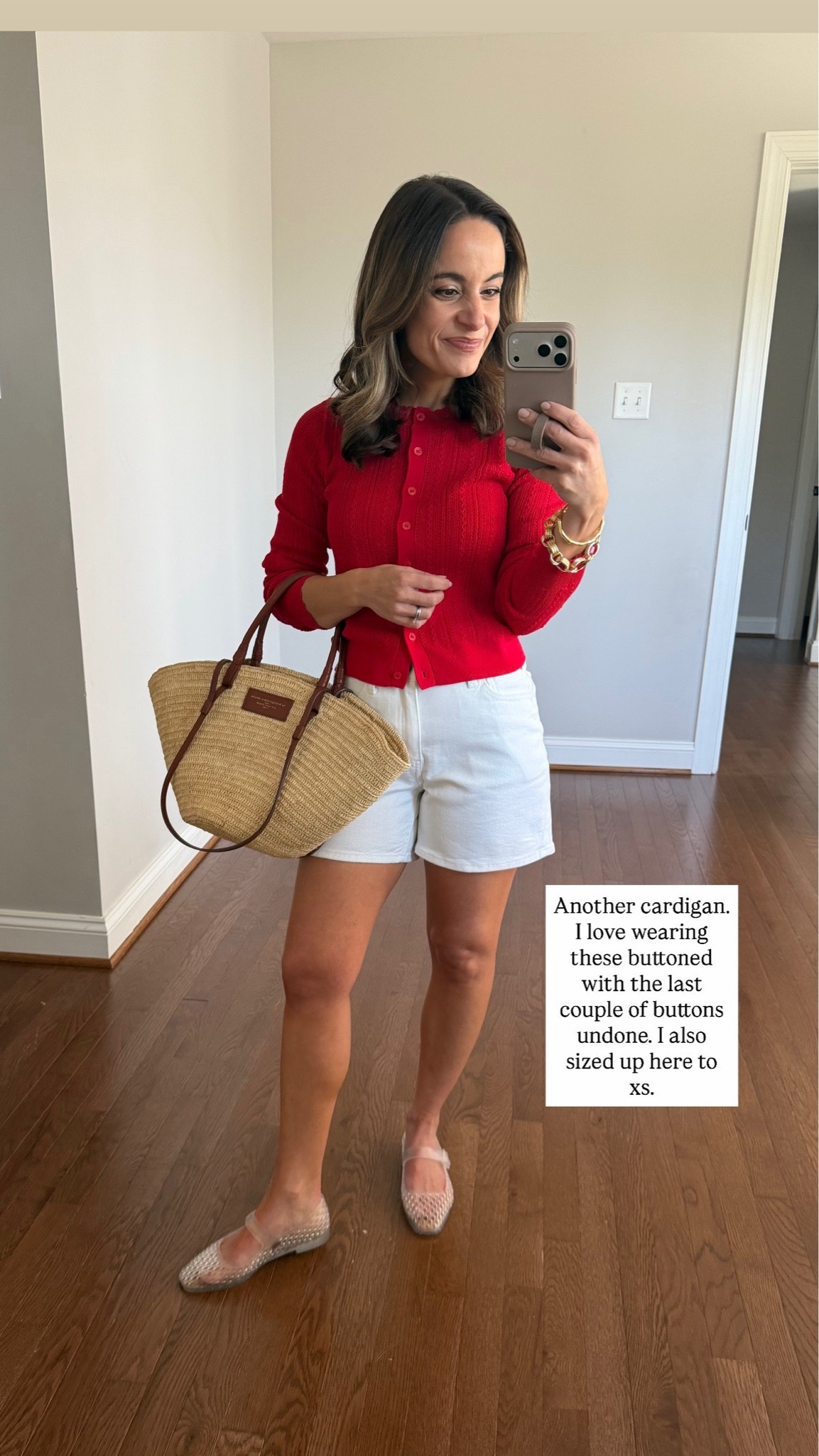 I heard you were looking for summer tops you can wear untucked! 

Cardigan: xs 
Shorts: 24 

My measurements for reference: I’m 4’10” and 105lbs. My bust, waist, and hip measurement is 32”, 24”, and 36”.