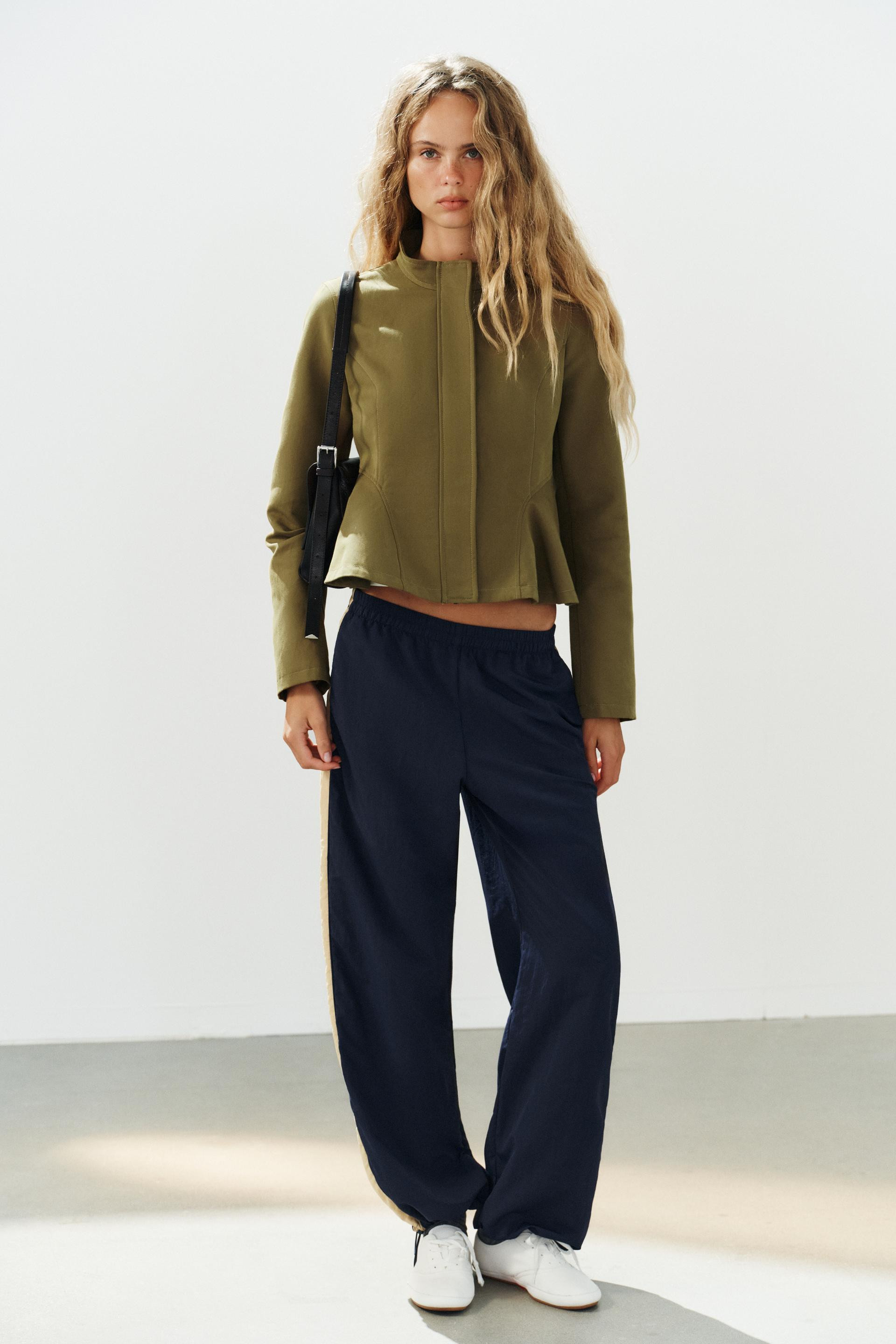 Zara - Fitted Peplum Jacket - Khaki - M - Woman | Zara US
