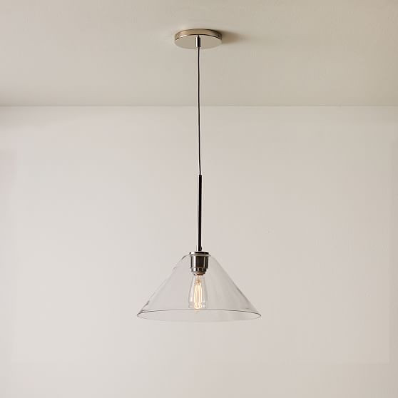 Sculptural Pendant, Cone Medium, Clear, Polished Nickel, 14 | West Elm (US)