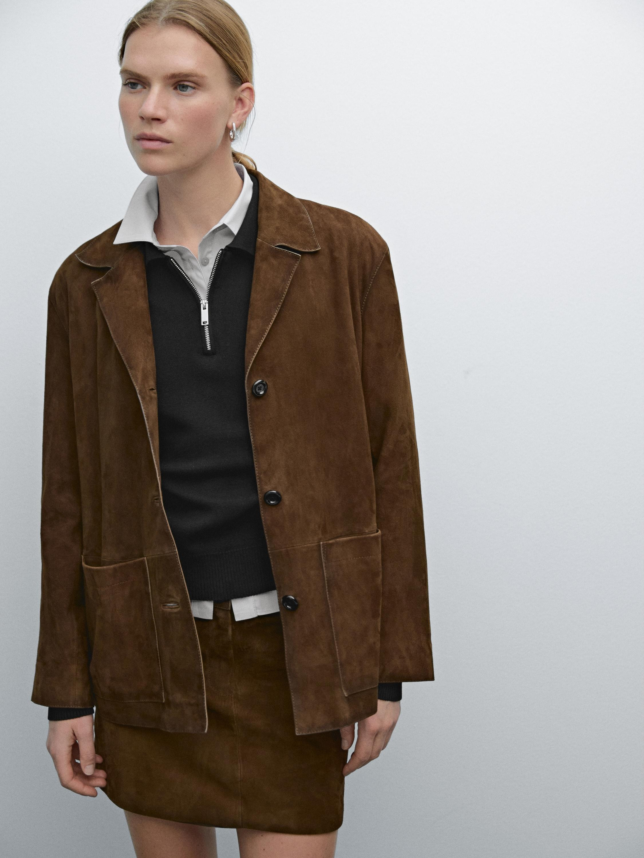 Flowing suede leather blazer | Massimo Dutti US
