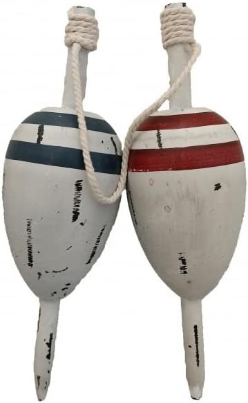 DRH - Nautical Vintage Set of 2 Wooden Lobster Trap Buoy with Rope Accents - Blue and Red - 11" X... | Amazon (US)