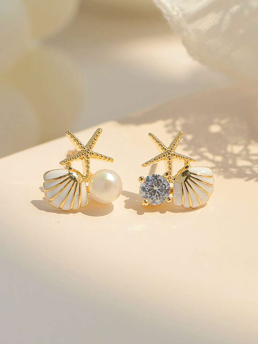 2pcs Rhinestone & Starfish Decor Earrings | SHEIN