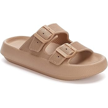 WHITIN Cloud Slides for Women Men Double Buckle Adjustable Pillow Slippers Ultra Cushion Sandals | Amazon (US)