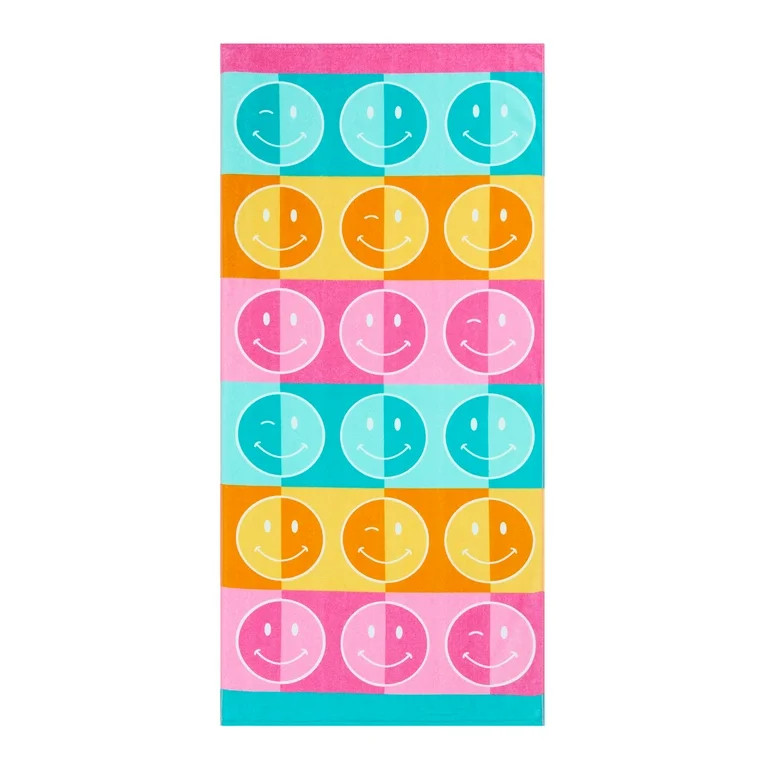 Mainstays Cotton Blend Smiley Checkerboard Beach Towel, 28" x 60" | Walmart (US)