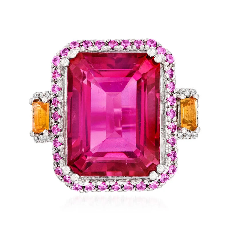 14.00 Carat Pink Topaz and .80 ct. t.w. Multi-Gemstone Ring in Sterling Silver | Ross-Simons