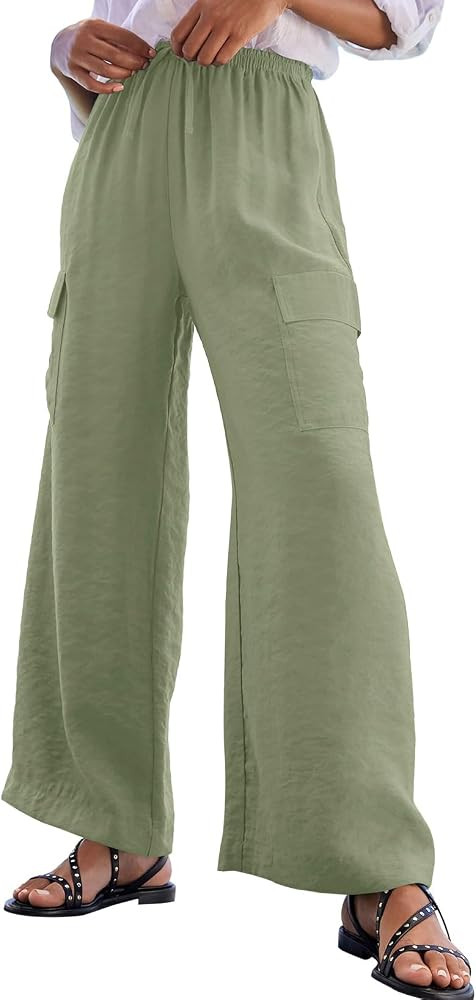 EVALESS Women Wide Leg Cargo Pants Summer Casual Drawstring Waist Lounge Trousers 2026 Beach Vaca... | Amazon (US)