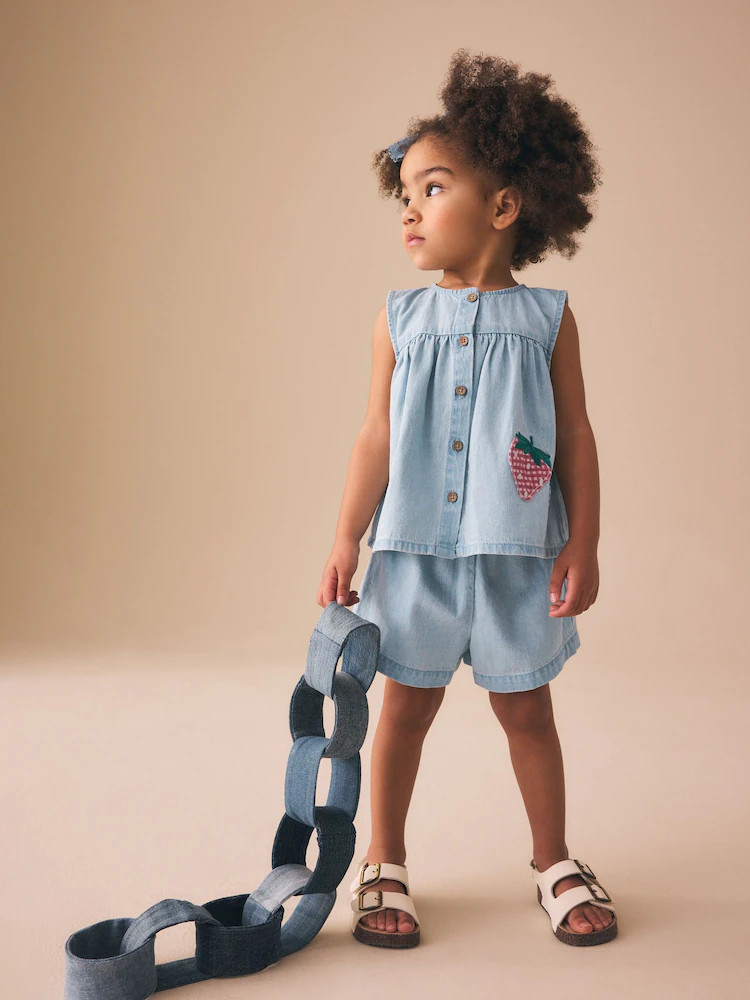Strawberry Embroidered Denim Blouse And Short Co-ord Set (3mths-8yrs) | Next US