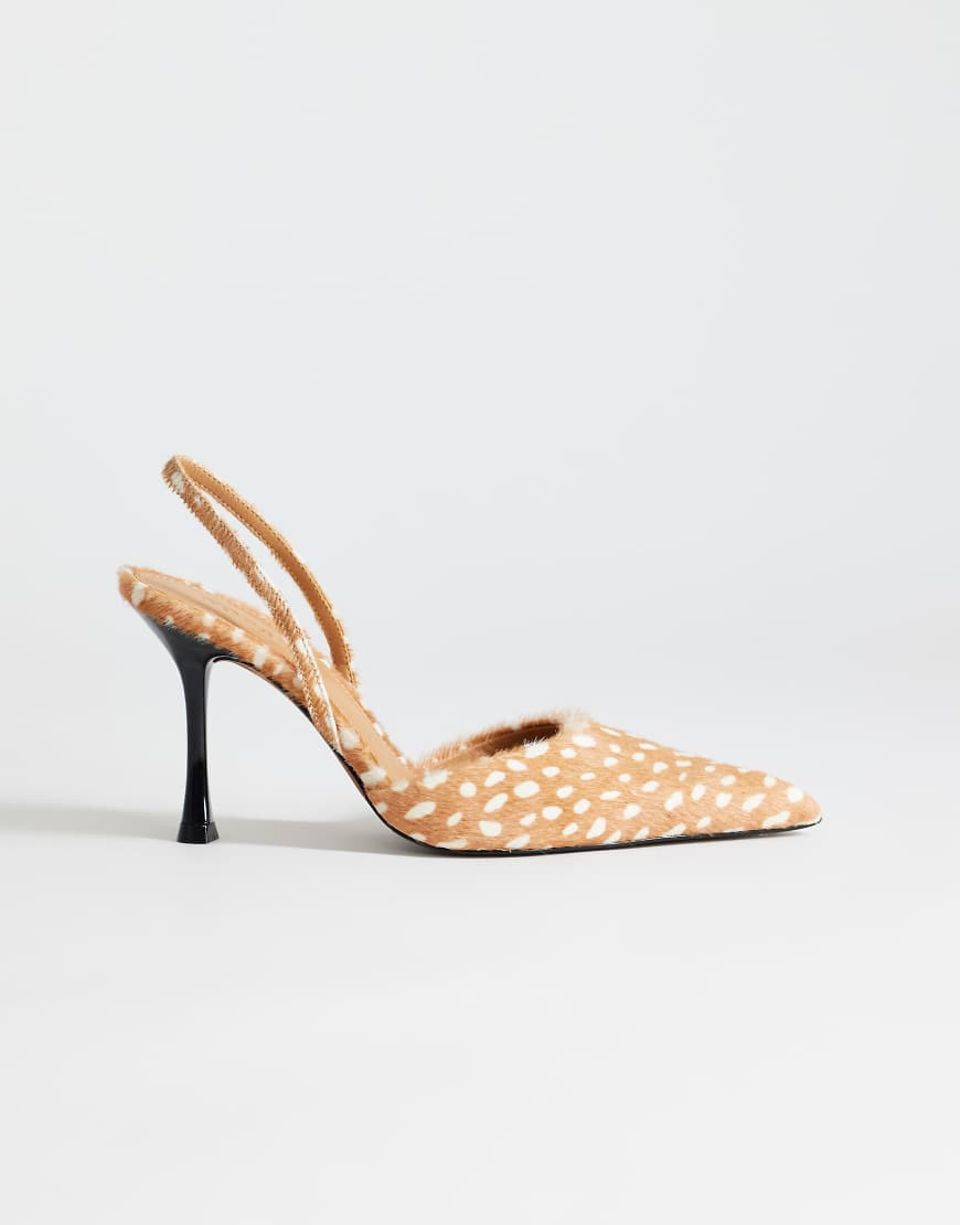 Topshop Angel real hair on leather high court shoes in deer print-Brown | ASOS (Global)