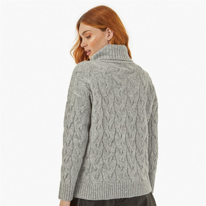French Connection Womens Cable Roll Jumper Light Grey Melange | M and M Direct (UK)