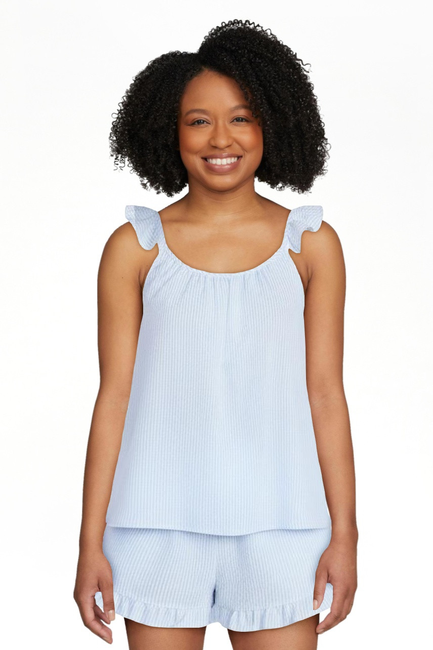 Joyspun Women's Seersucker Sleep Cami and Shorts Set with Ruffle, 2-Piece, Sizes XS-3X | Walmart (US)