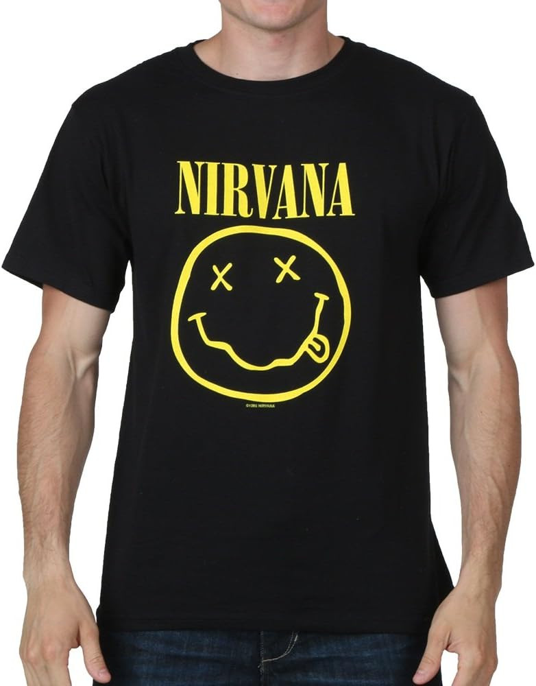 Men's Nirvana Smiley Logo Double Sided T-Shirt, Black, X-Large | Amazon (US)