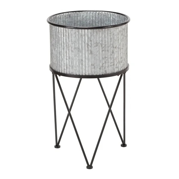 Mainstays Karvel Galvanized Metal Column Planter with Stand, 15.7 in Dia. x 28 in H | Walmart (US)