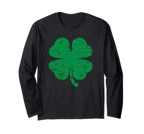 Vintage Distressed Green Four Leaf Clover St. Patrick's Day Long Sleeve T-Shirt | Amazon (US)
