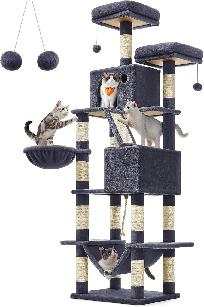 Feandrea Cat Tree, 81.1-Inch Large Cat Tower with 13 Scratching Posts, 2 Perches, 2 Caves, Basket... | Amazon (US)