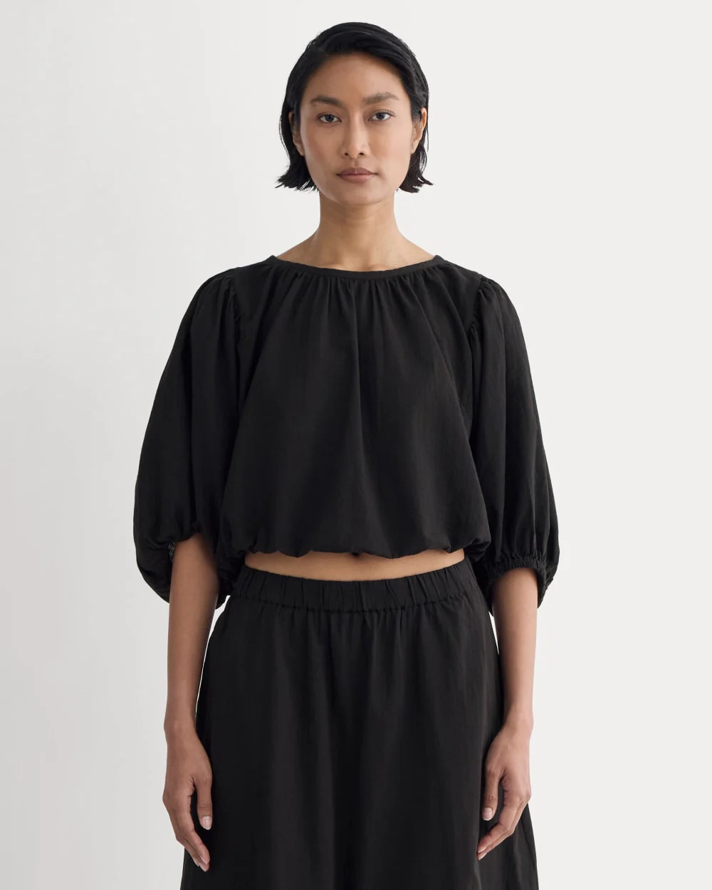 Gauze Puff-Sleeve Top by Everlane in Black, Size M | Everlane
