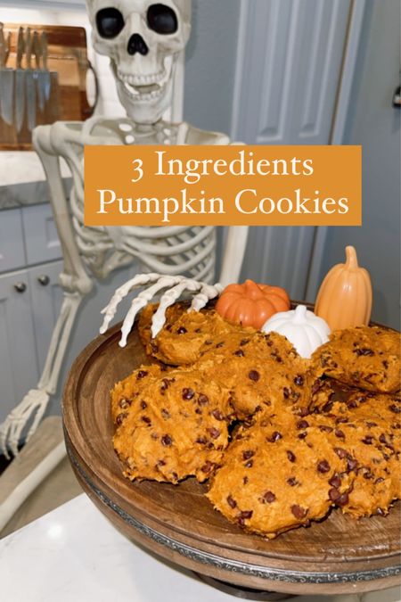 3 ingredients pumpkin cookies🙌🏽
Everything I used & fall favorites linked below🍂

• In a bowl mix a bag of spice cake mix and a can of pumpkin purée
• Mix well until there’s no trace of cake mix at the bottom of the bowl
•Fold in chocolate chips 
•Spoon out 2 inches apart/flatten with fork
•Bake at 350 for 15-18 minutes & enjoy!
Full video on my IG @marilynyoussef
.
.
.
Life size skeleton. Wooden cake stand. Pumpkin spice. Fall recipes. Halloween decor. Fall decor. 

#LTKfamily #LTKHalloween #LTKSeasonal