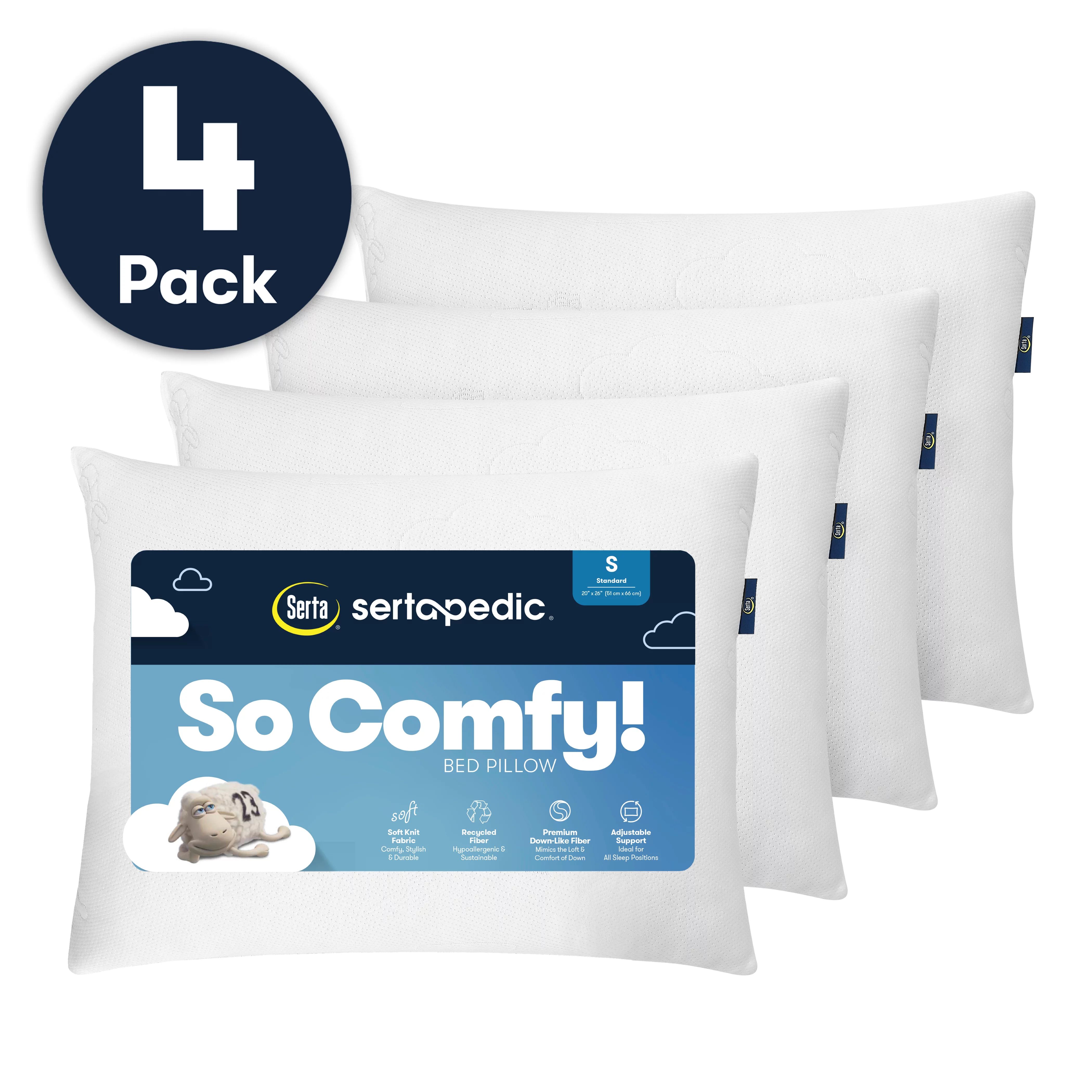 Serta So Comfy Bed Pillow, Standard, 4 Pack | Walmart (US)