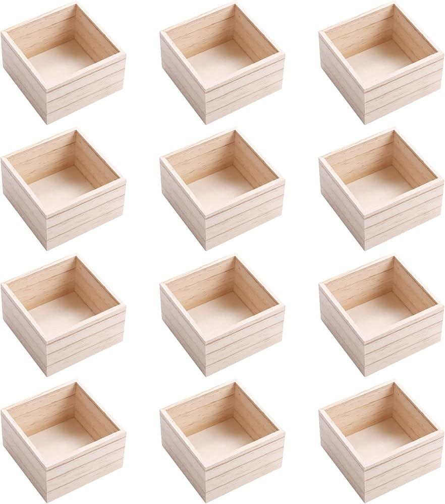 CALPALMY 12 PCS 4'' x 4'' Rustic Wooden Box Storage Organizer Craft Box for Collectibles Home Ven... | Amazon (US)