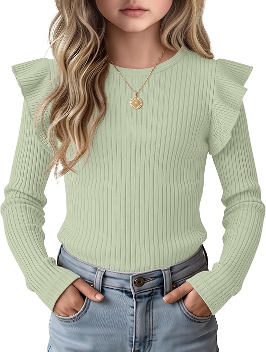 Girls' Cotton Long Sleeve Ruffle Shirts 5-14Y | Amazon (US)