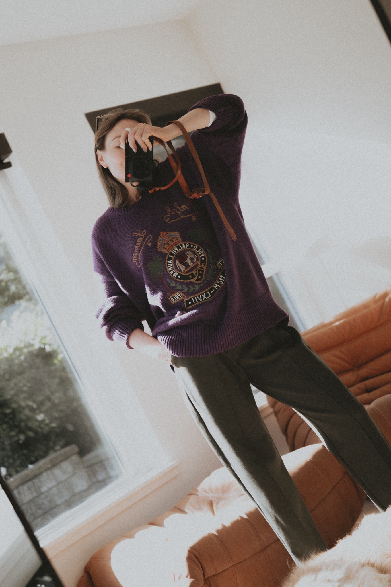 Ok, here we go: Polo Ralph Lauren embroidered cotton sweater in passionflower purple heat (trying on size XL) styled here with Banana Republic pants. 

#LTKSeasonal #LTKWorkwear #LTKootd