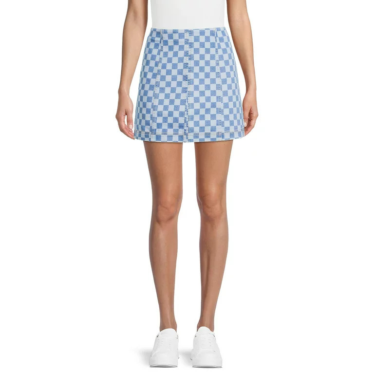 No Boundaries Juniors Seamed A-Line Mini Denim Skirt, Sizes XS-XXXL | Walmart (US)