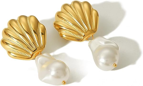 Gold Shell Drop Earrings for Women Seashell Dangle Earrings Ocean Beach Earrings Summer Jewelry | Amazon (US)