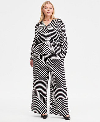 Plus Size Printed Wide-Leg Pull-On Pants, Macy's Exclusive | Macy's