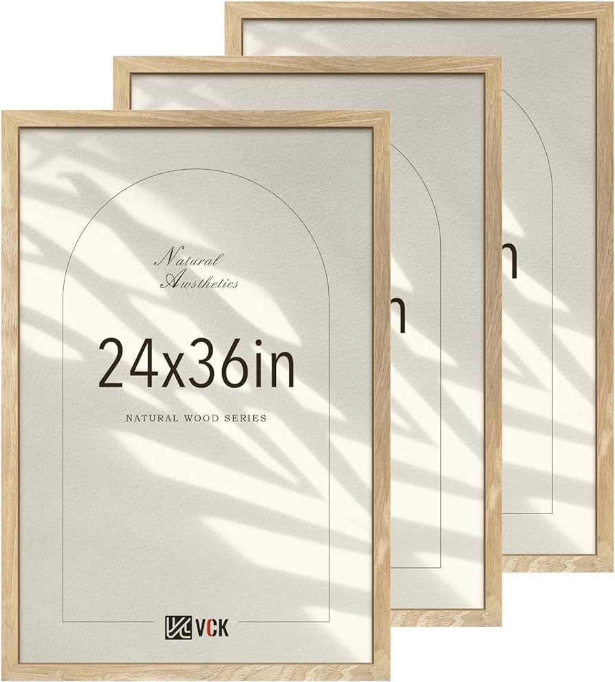 VCK 24x36 Poster Frame Set of 3 - Natural Solid Wood, Exclusive Wood Grain Picture Frame, Wall Ha... | Amazon (US)