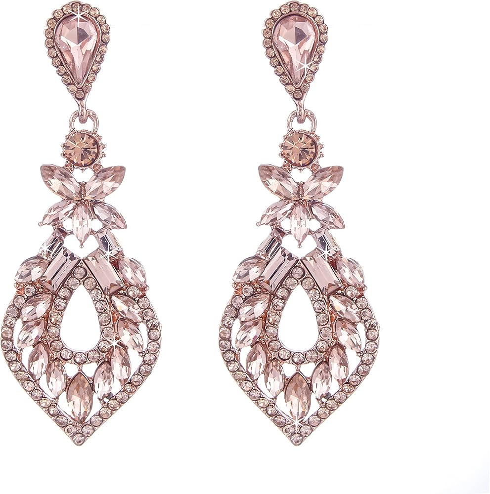 NLCAC Chandelier Drop Earrings Leaf Shape Crystal Dangle Earrings for Bride Wedding Jewelry for W... | Amazon (US)