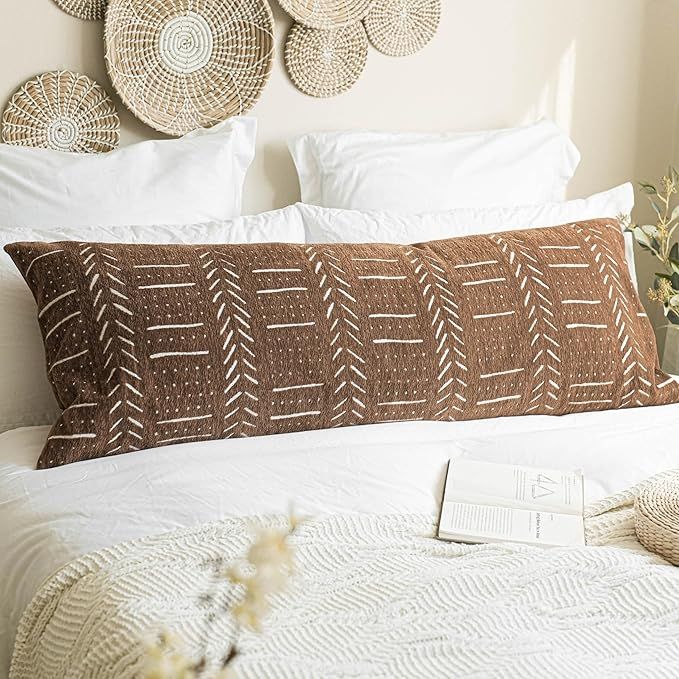 Brown Boho Body Pillow Cover 20x54, Decorative Throw Long Lumbar Pillow for Sleeping, Boho Textur... | Amazon (US)