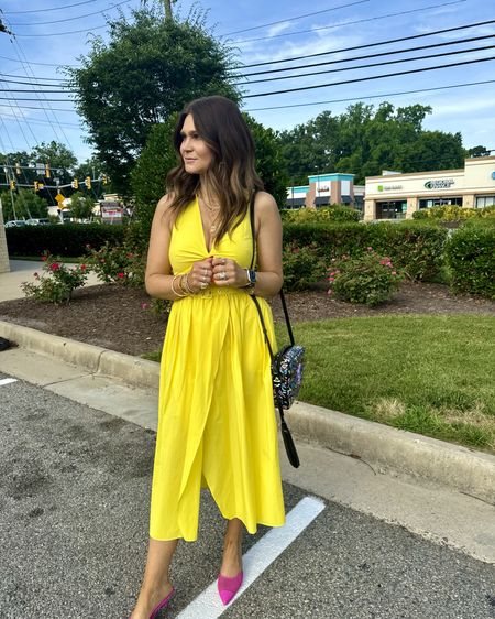 Summer maxi dress. Yellow is beautiful. Tts. Collab with rent the runway. Check it out. 
Shoes Bloomingdale’s tts wearing 6 1/2
Bag is sold out however you can still rent it. With Vivrelle use code BRANDIWRIGHT and you can rent for as low at $45 a month  

#LTKSeasonal #LTKStyleTip #LTKOver40
